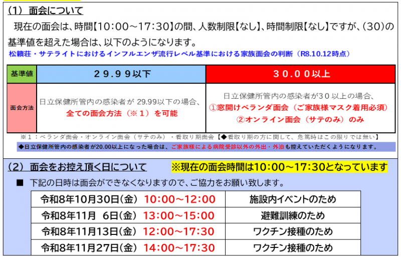 令和８年１０月１４日からの面会について（松籟荘）
